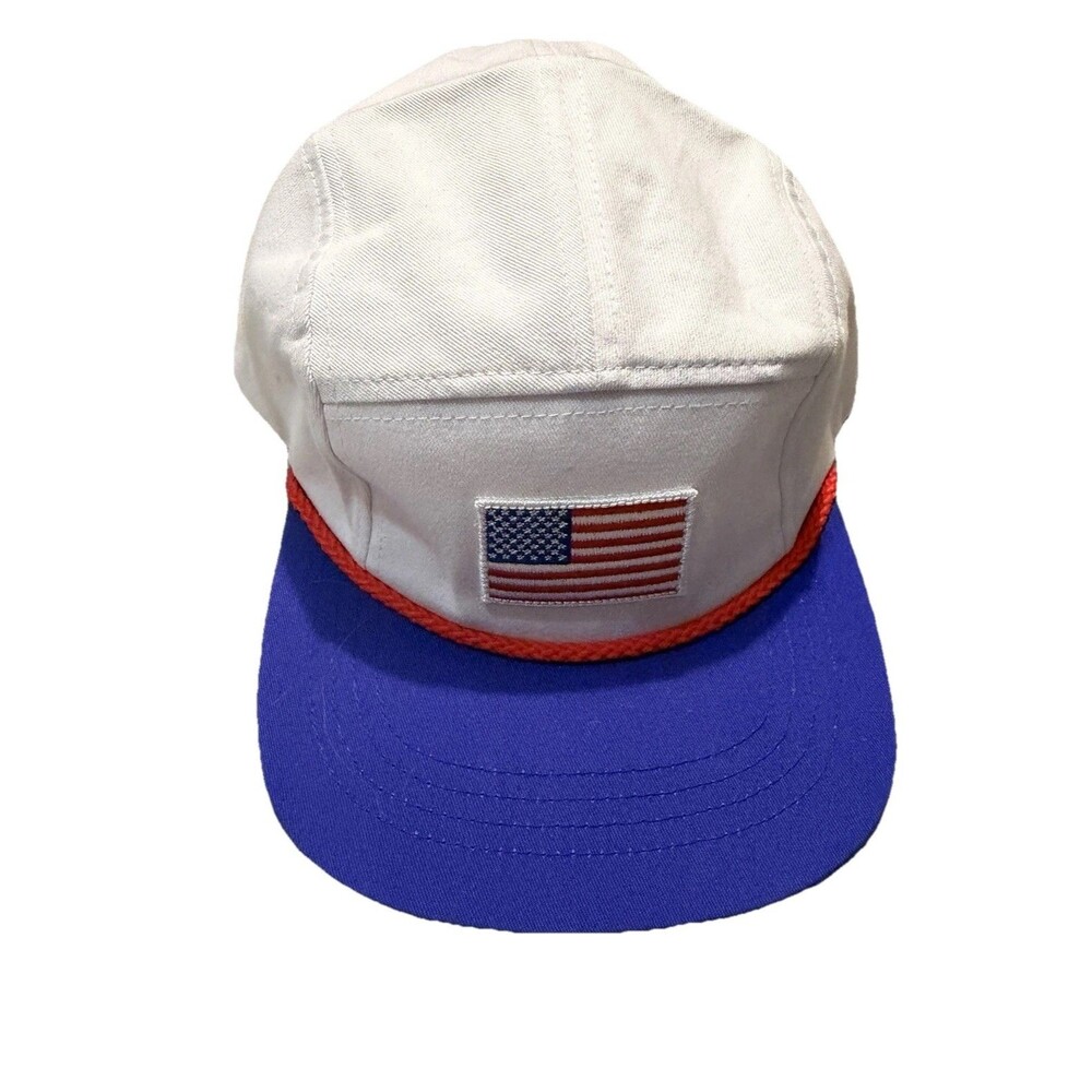Cash & Co USA Flag Rope Hat Snapback White Blue Patriotic 5 Panel Cap Adul